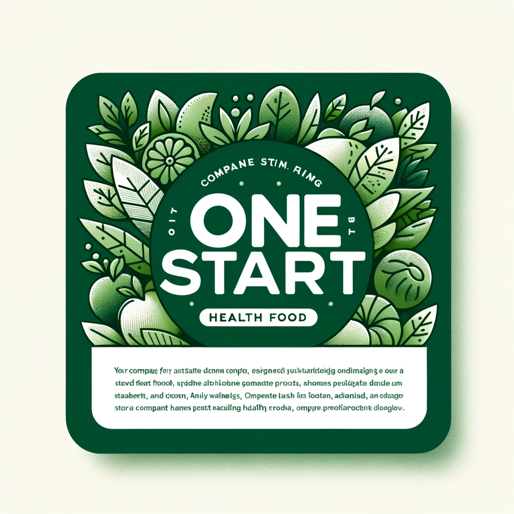 DALL·E 2024-03-13 15.23.40 - Design a square sticker featuring the name of a company called 株式会社ONESTART. The company specializes in selling health food products and its corporate