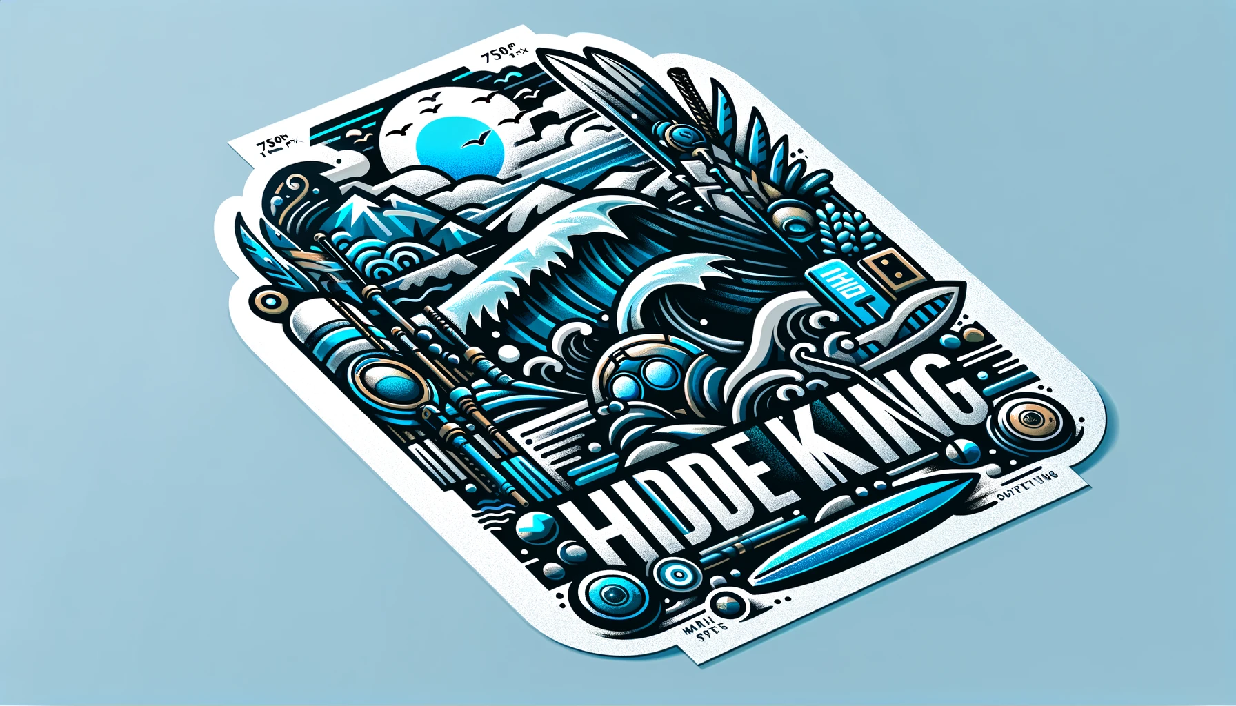 DALL·E 2024-03-13 16.24.28 - Design a sticker for a company called hideking that specializes in marine sports equipment. The size should be 750px by 500px. Incorporate elements th
